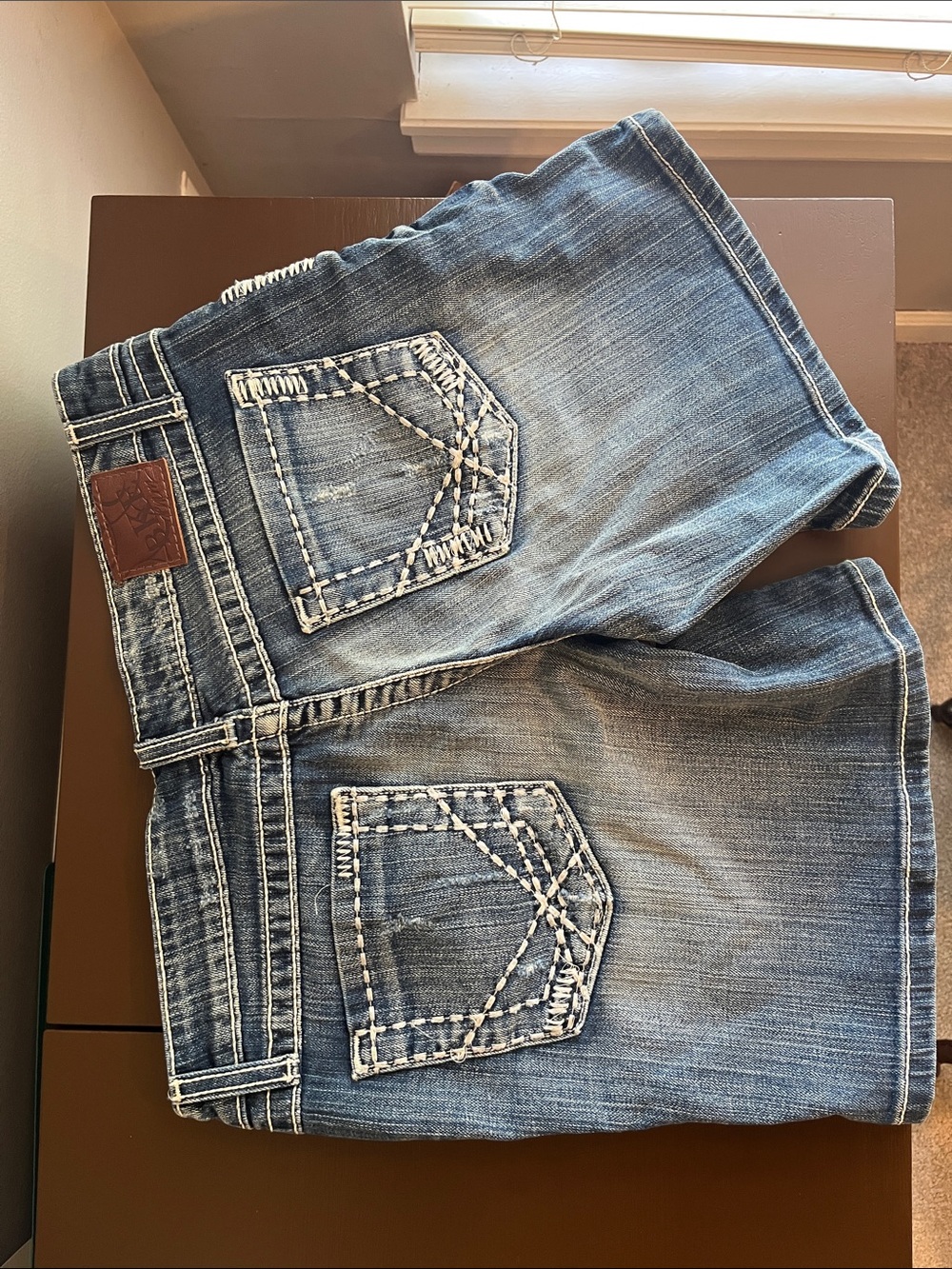 BKE Women's Blue Distressed Denim Shorts - Picture 3 of 6